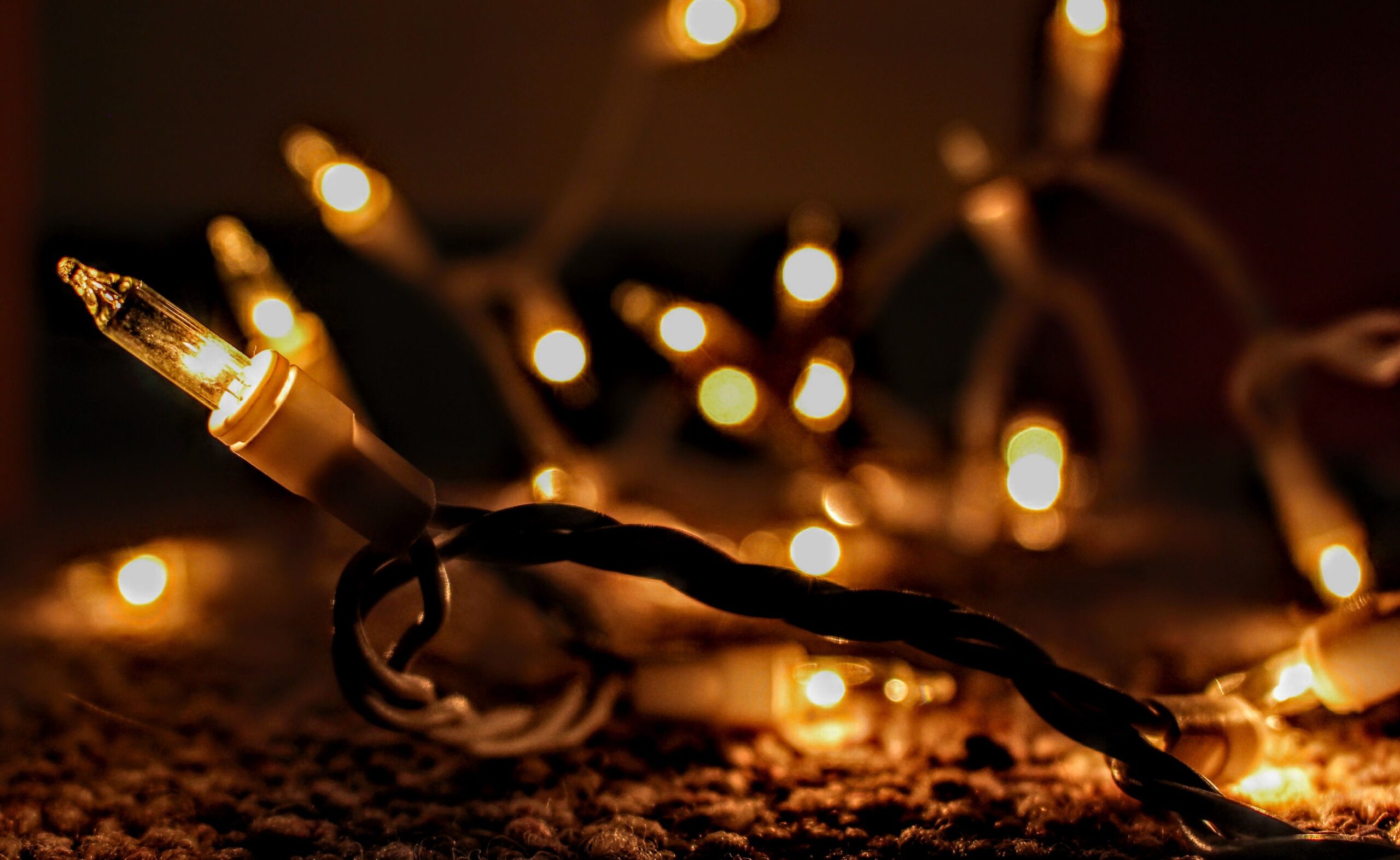 close up of warm christmas lights
